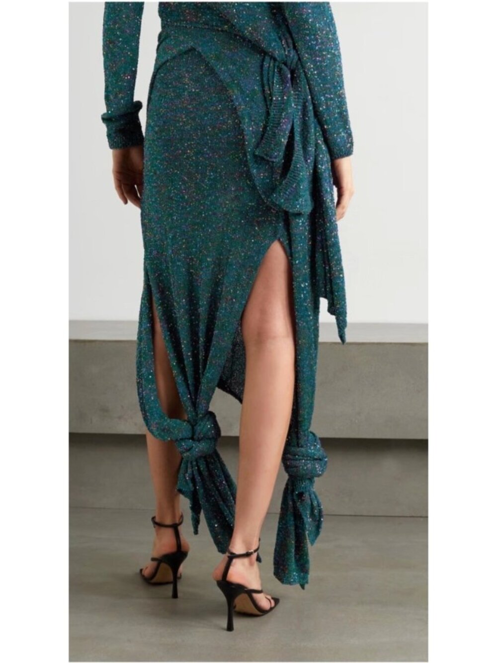 Loewe Women's Sz M Knotted-Hem sequined knitted midi skirt Glittery Maxi - Picture 15 of 16